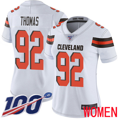 Cleveland Browns Chad Thomas Women White Limited Jersey 92 NFL Football Road 100th Season Vapor Untouchable